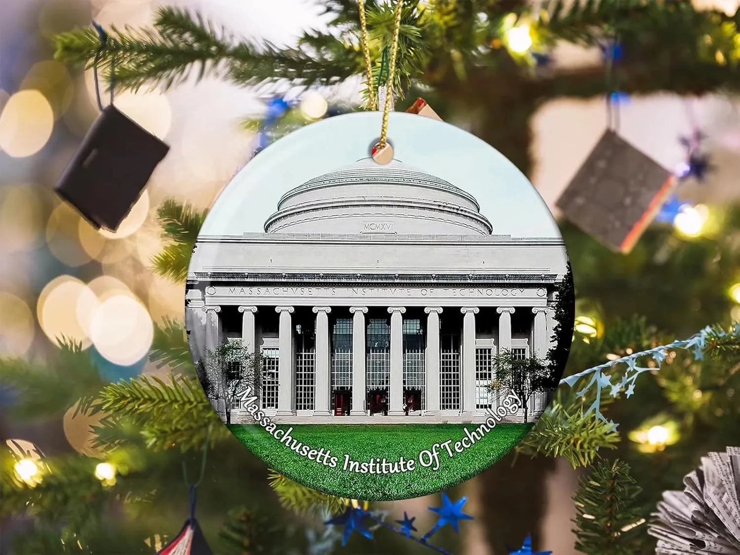 USA America Massachusetts Institute of Technology Boston Christmas Ornaments for Tree Ceramic Pendant Double Sided Ornament Decor Xmas Gifts Porcelain Travel Souvenirs