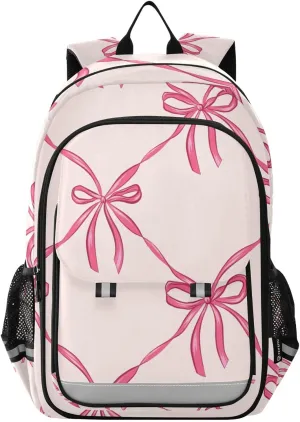 Сute Vintage Ribbon Bow Backpack Boys Girls Elementary School Bags Bookbags Laptop Backpack Travel Daypack Safe Reflective Stripes