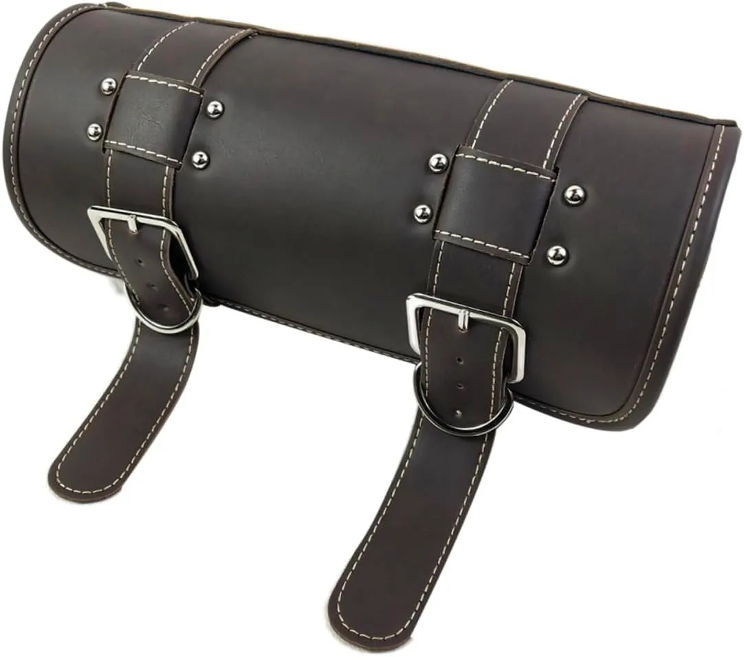 Vaguelly Motorcycle Fork Bag Pu Leather Handlebar Pouch for Scooter Cruiser Pack Car Head Bag Tool Holder Large Capacity