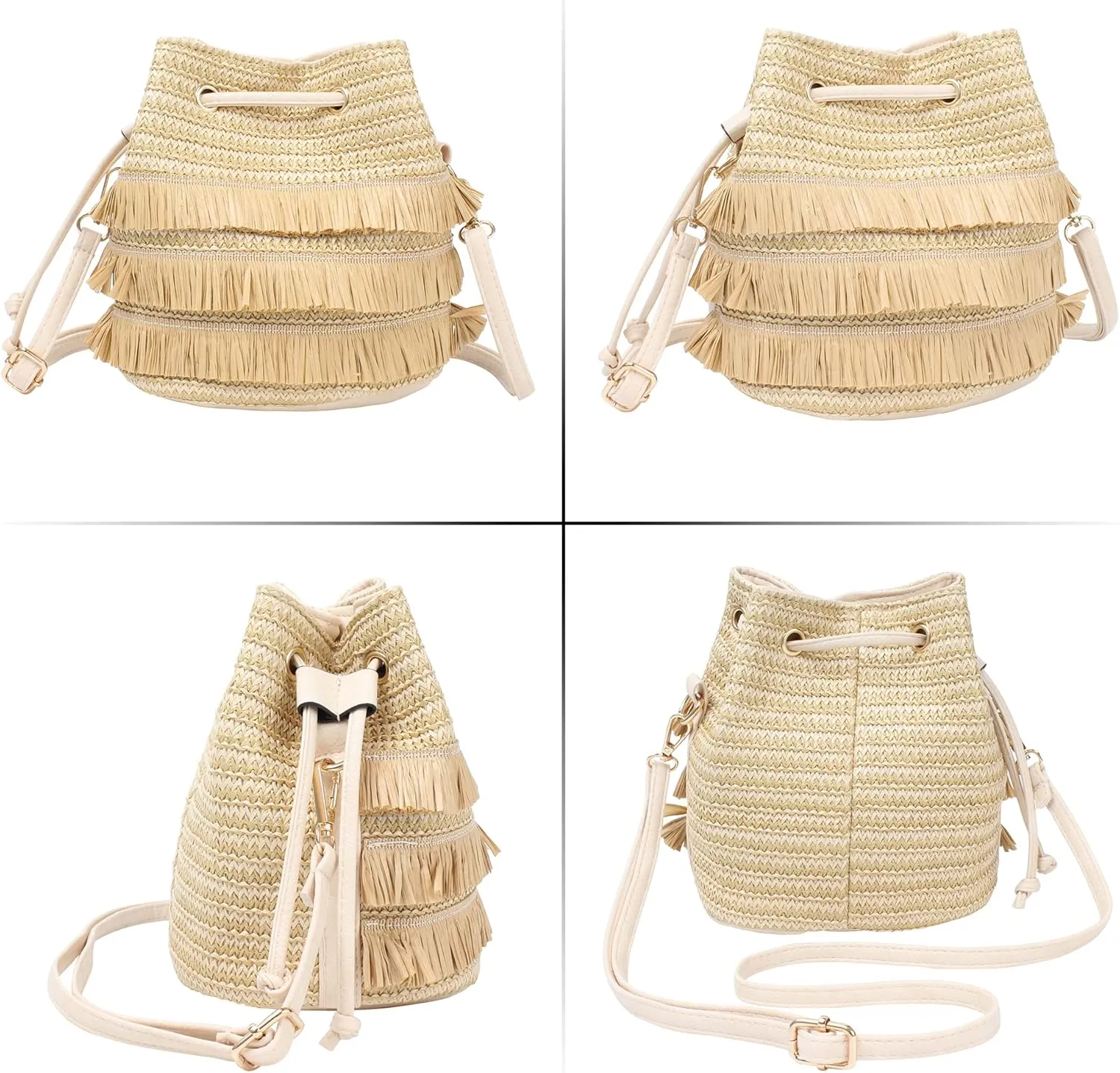Van Caro Handwoven Cotton Straw Shoulder Bag Crochet Tassel Beach Bohemian Purse for Women
