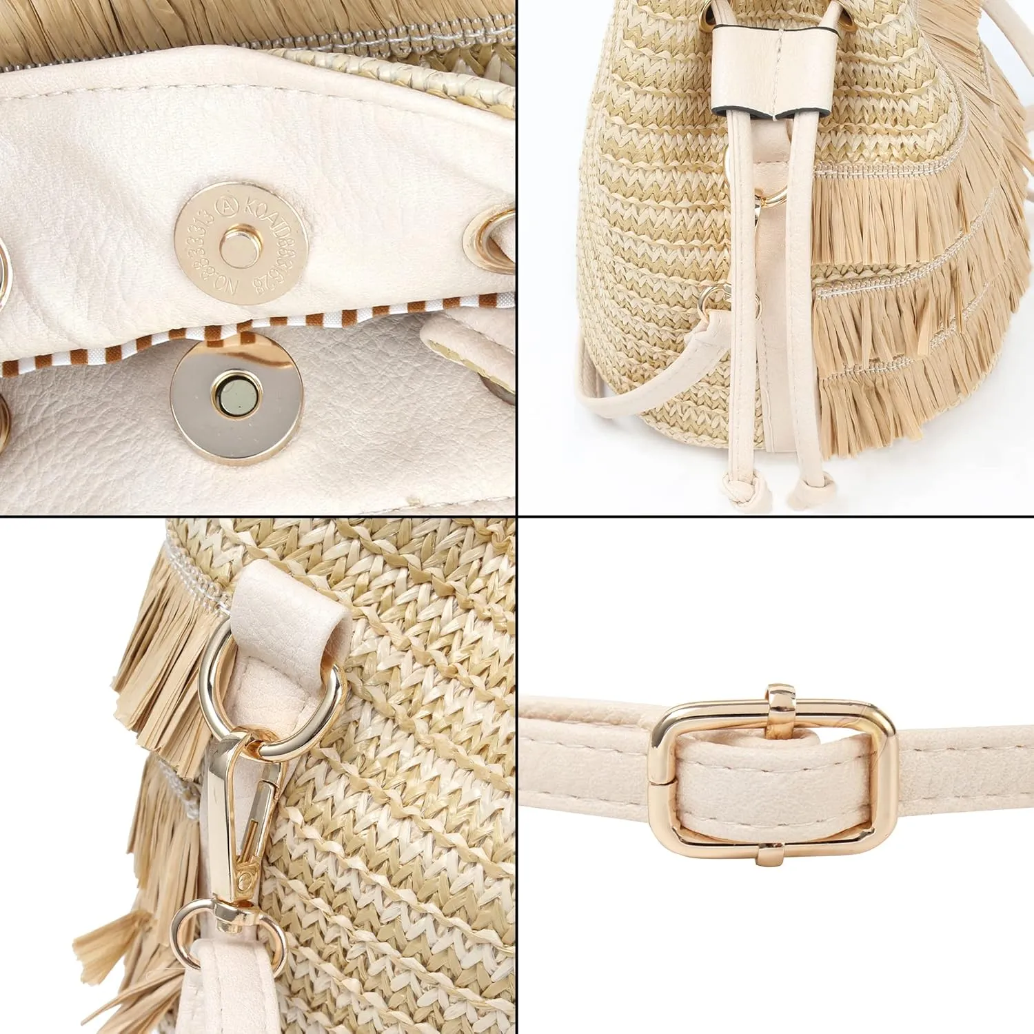 Van Caro Handwoven Cotton Straw Shoulder Bag Crochet Tassel Beach Bohemian Purse for Women