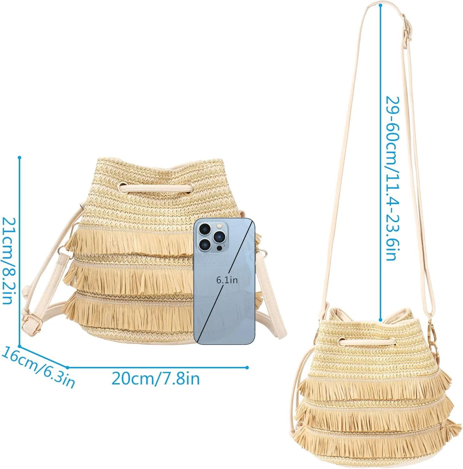 Van Caro Handwoven Cotton Straw Shoulder Bag Crochet Tassel Beach Bohemian Purse for Women