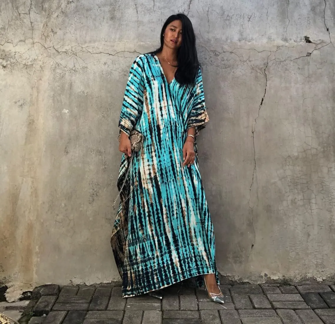 Venasha Womens Caftan Plus Size Kaftans Casual V Neck Caftans Long Soft Beach Maxi Dress for Summer