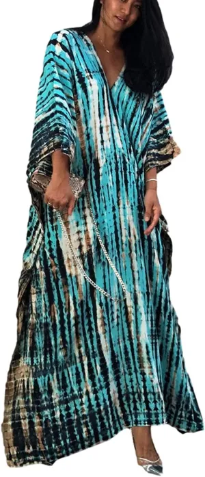 Venasha Womens Caftan Plus Size Kaftans Casual V Neck Caftans Long Soft Beach Maxi Dress for Summer