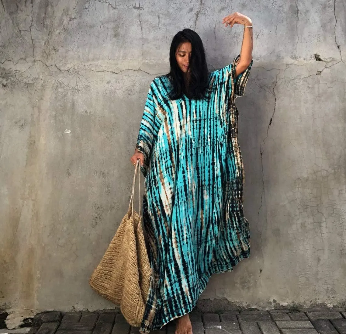 Venasha Womens Caftan Plus Size Kaftans Casual V Neck Caftans Long Soft Beach Maxi Dress for Summer
