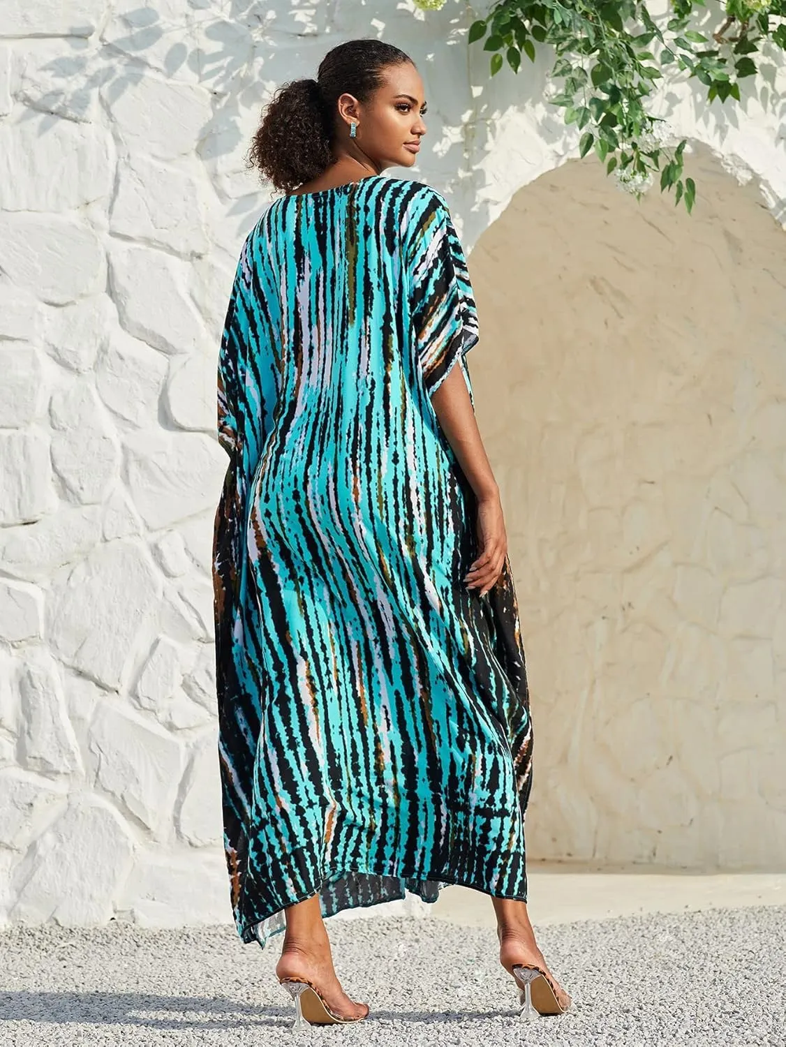 Venasha Womens Caftan Plus Size Kaftans Casual V Neck Caftans Long Soft Beach Maxi Dress for Summer