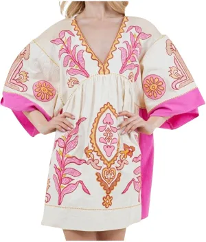 Vestidos Casuales para Mujer Womens Boho Mini Dress 2024 Fall 3/4 Sleeve V Neck Vintage Print Babydoll Dresses