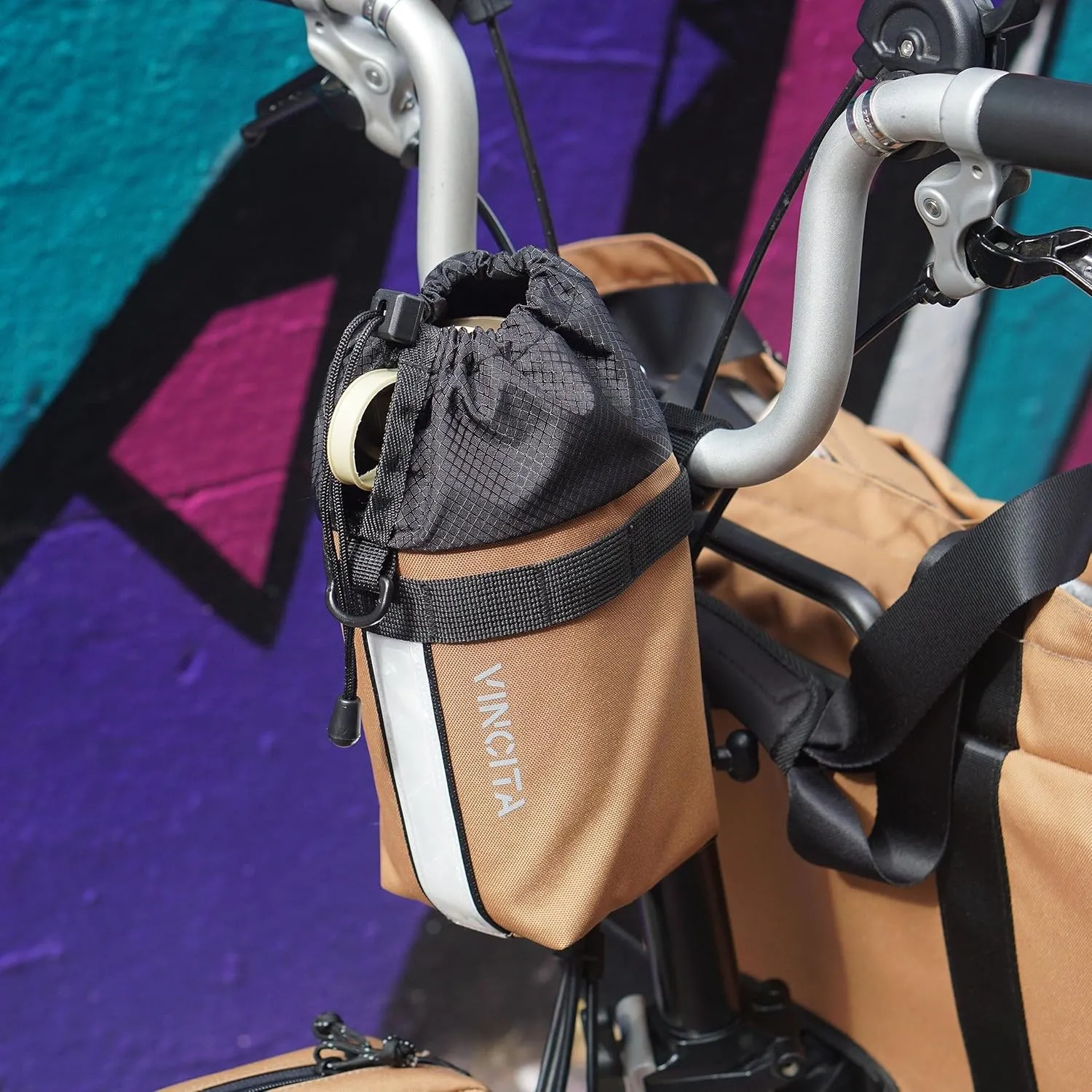 Vincita Voyage Stem Bag Bike Water Bottle Holder Insulated Stem Bag Handlebar Attachment Cup Holder Food Snack Storage for Folding Bikes. (Black, Small)…