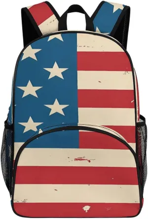 Vintage A-mericans Flag Backpack Print Laptop Bag Shoulder Bags Travel Casual Daypacks For Women Men