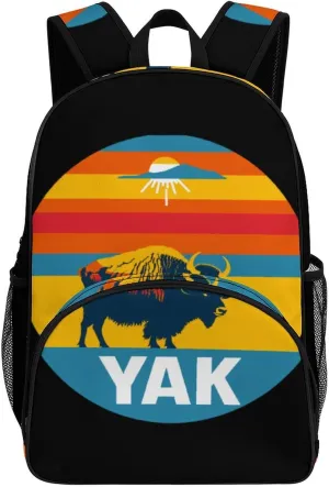 Vintage Yak Sunset Backpack Print Laptop Bag Shoulder Bags Travel Casual Daypacks For Women Men