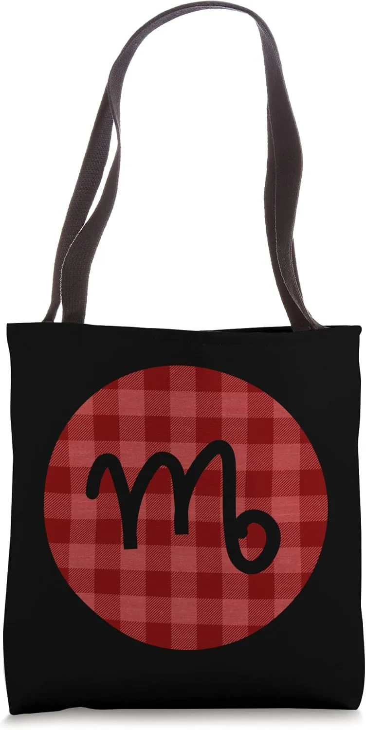 Virgo Zodiac Horoscope Sign Red Flannel Plaid Lumberjack Tote Bag