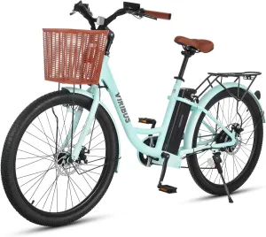 Viribus Electric Bike for Women, 40 Miles Range E Bikes for Adults 700W Peak with 468Wh Battery, Lightweight Aluminum Frame & Basket, 7 Speed Step Through Electric Bicycle for Seniors 26 inch