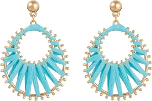 Viva Joya Boho Raffia Teardrop Earrings for Women, Large Statement Drop Dangle Earrings for Prom, Aesthetic Fashion Trendy Jewelry, Handmade Woven Beach Bridal Shower Earrings