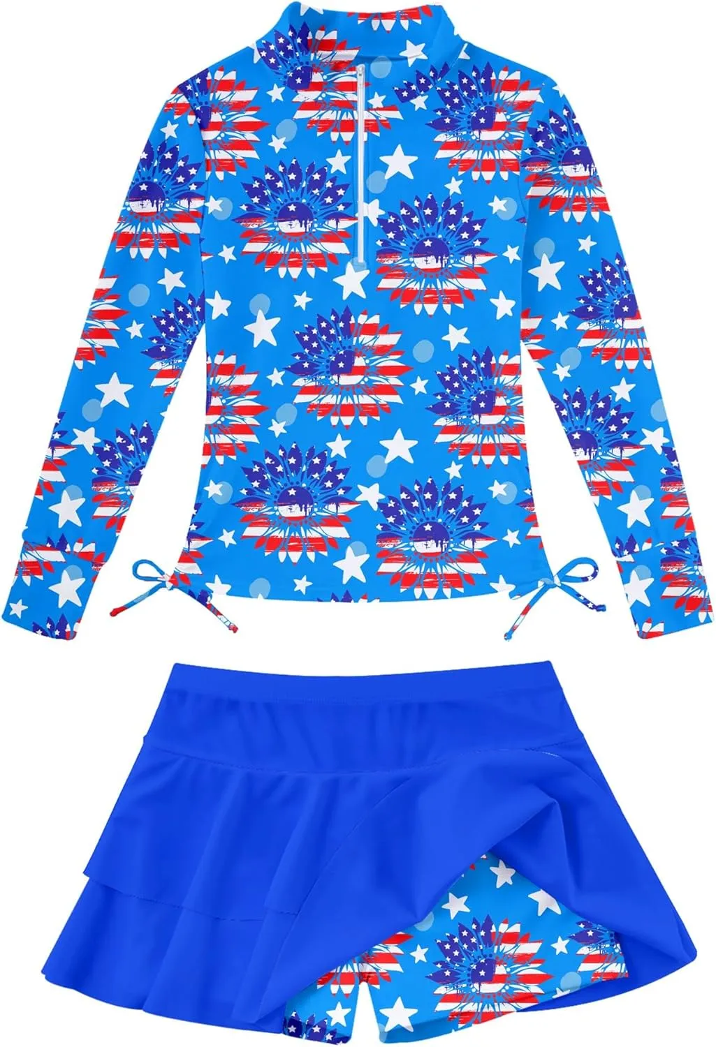 Vogseek 3-12T Girls Rash Guard 2 Pieces Bathing Suit Long Sleeve Swimsuit Swimming Skirt with Shorts Swimwear