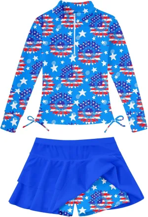 Vogseek 3-12T Girls Rash Guard 2 Pieces Bathing Suit Long Sleeve Swimsuit Swimming Skirt with Shorts Swimwear