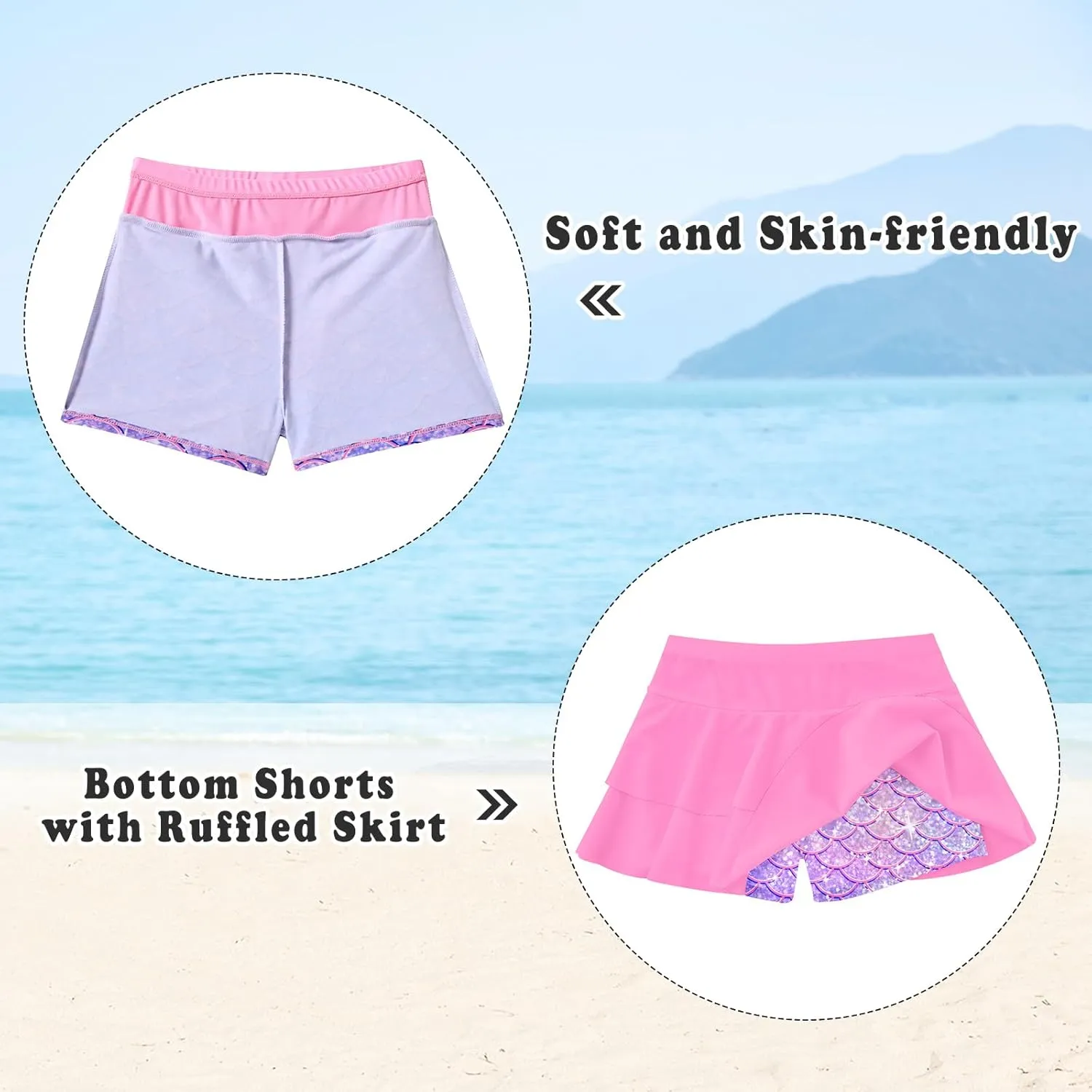 Vogseek Girls Swimsuit Two Pieces Rash Guard Bathing Suit UPF 50  Beach Swim Skirt with Shorts Swimwear 5-12T