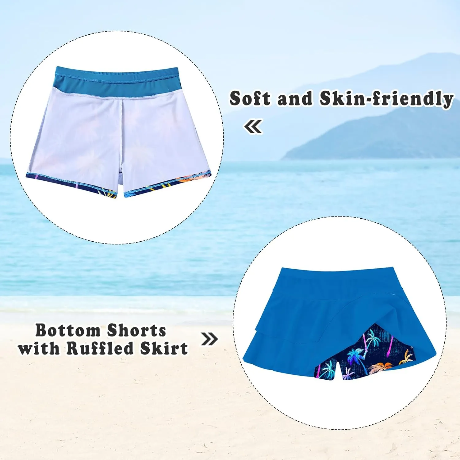 Vogseek Girls Swimsuit Two Pieces Rash Guard Bathing Suit UPF 50  Beach Swim Skirt with Shorts Swimwear 5-12T