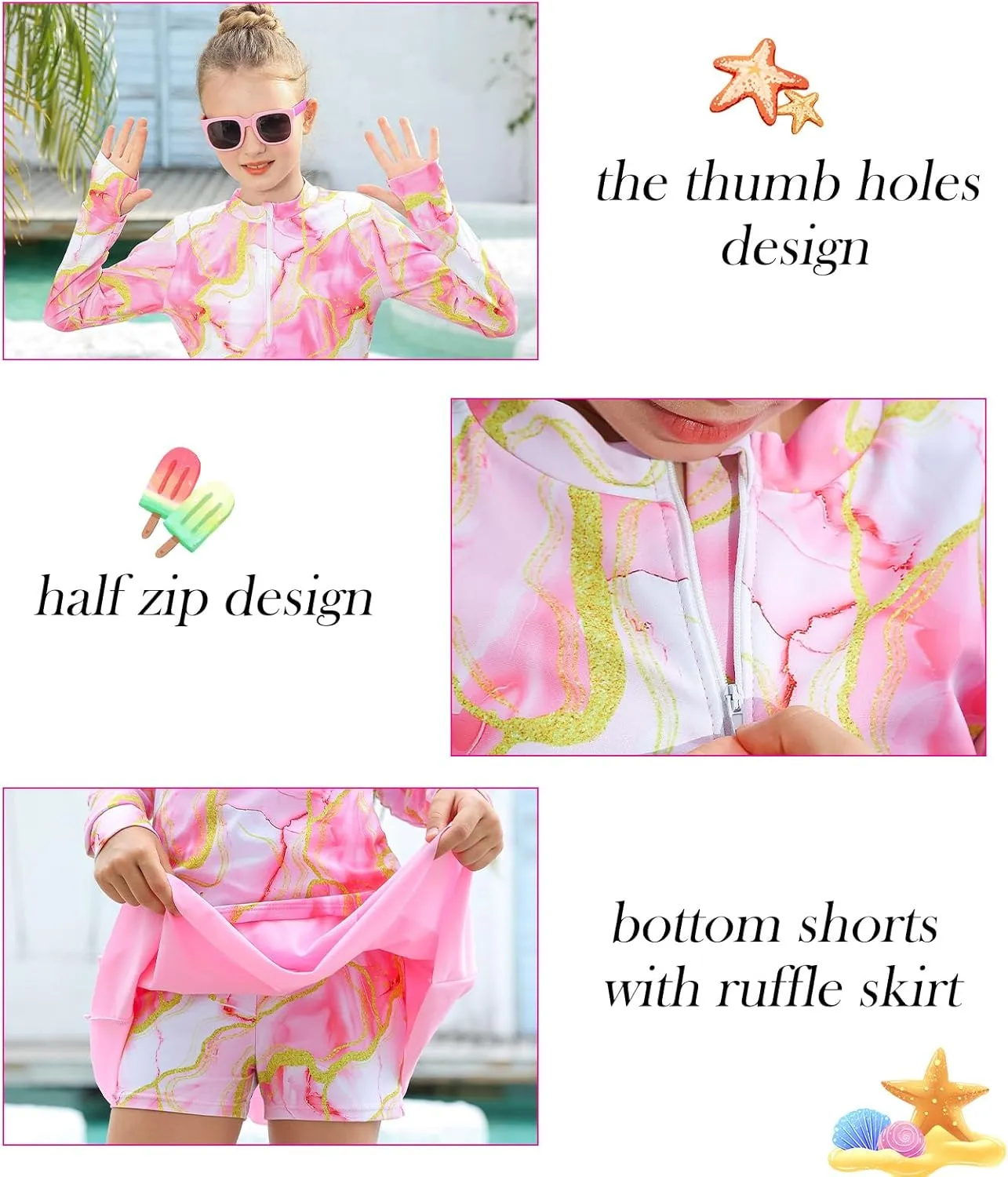 Vogseek Girls Swimsuit Two Pieces Rash Guard Bathing Suit UPF 50  Beach Swim Skirt with Shorts Swimwear 5-12T