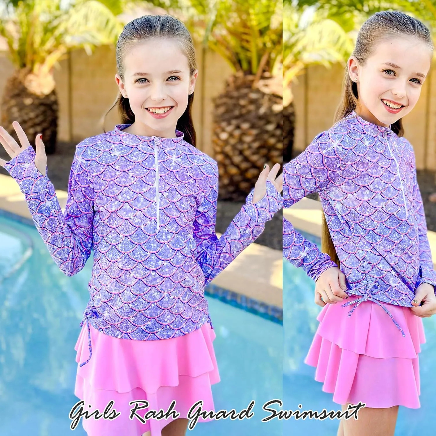 Vogseek Girls Swimsuit Two Pieces Rash Guard Bathing Suit UPF 50  Beach Swim Skirt with Shorts Swimwear 5-12T