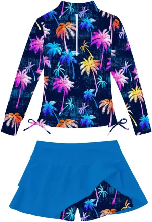 Vogseek Girls Swimsuit Two Pieces Rash Guard Bathing Suit UPF 50  Beach Swim Skirt with Shorts Swimwear 5-12T
