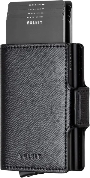 VULKIT Credit Card Holder RFID Blocking Leather Automatic Pop Up Wallet Magnetic Wallet Double Card Case for Men and Women