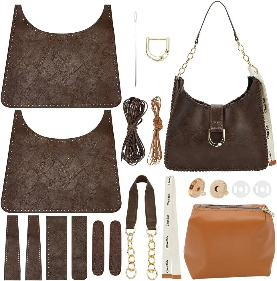 WADORN DIY PU Leather Handbag Making Kit, Women‘s Shoulder Bag Making Set for DIY Purse Making Leather Shoulder Handmade Bag Sewing Accessories for Women Holiday Day DIY Craft, Brown