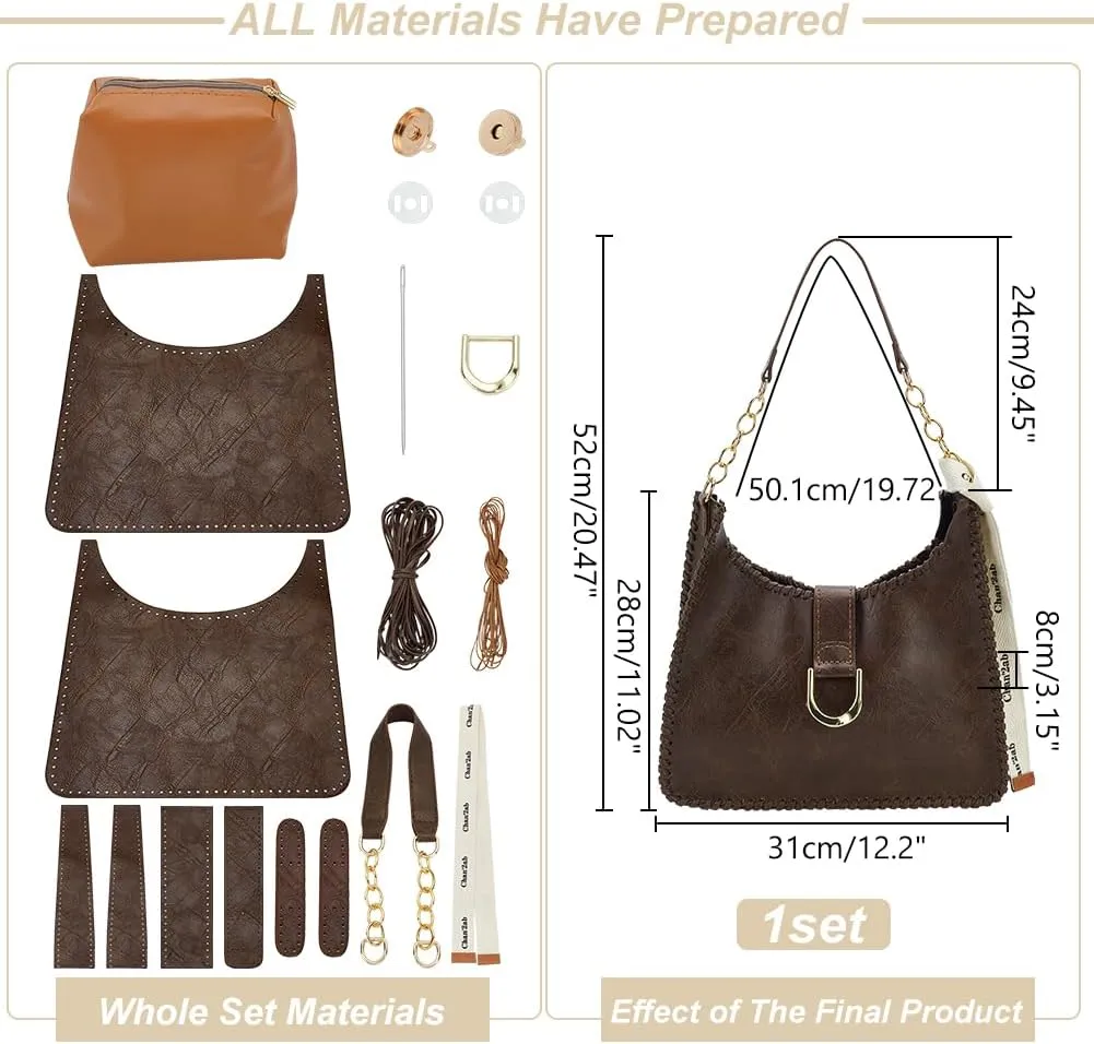 WADORN DIY PU Leather Handbag Making Kit, Women‘s Shoulder Bag Making Set for DIY Purse Making Leather Shoulder Handmade Bag Sewing Accessories for Women Holiday Day DIY Craft, Brown