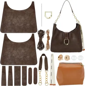 WADORN DIY PU Leather Handbag Making Kit, Women‘s Shoulder Bag Making Set for DIY Purse Making Leather Shoulder Handmade Bag Sewing Accessories for Women Holiday Day DIY Craft, Brown