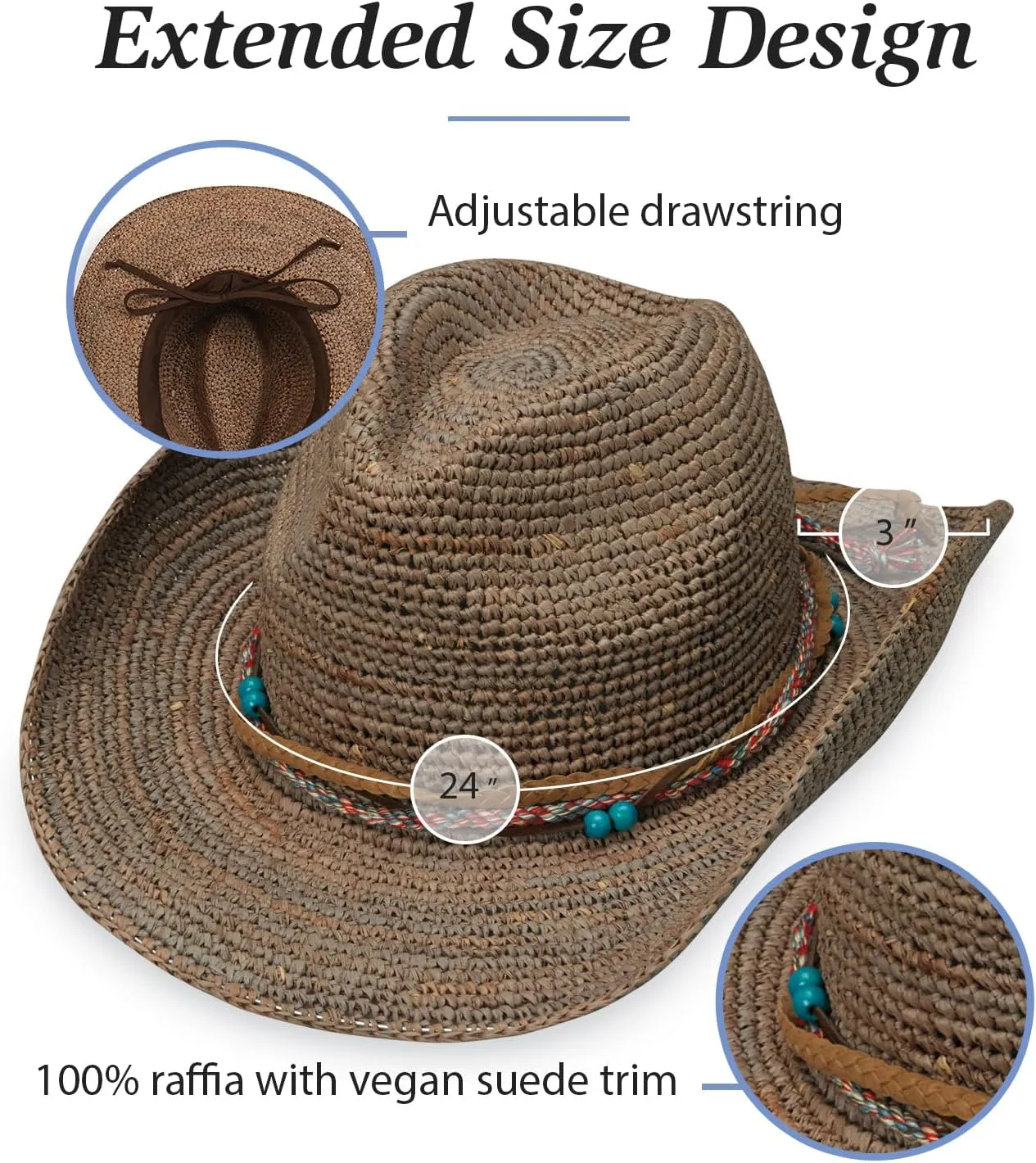 Wallaroo Hat Company Women’s Catalina Cowboy – UPF 50  Sun Hat, Wide Brim, Adjustable, Packable, Women & Men, M   L Sizes
