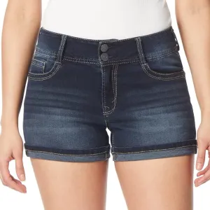 WallFlower Women's Luscious Curvy Denim Shorts Mid-Rise Bling and Belted Insta Stretch Juniors (Standard and Plus)