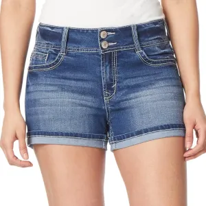 WallFlower Women's Luscious Curvy Denim Shorts Mid-Rise Bling and Belted Insta Stretch Juniors (Standard and Plus)