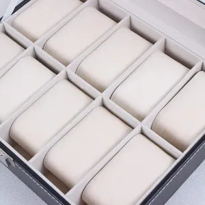 Watch Box Jewelry Storage Artificial Leather 6 Slots Travel or Collection with Soft Pillow Lock Glass Lid Jewelry Bracelet Storage Box