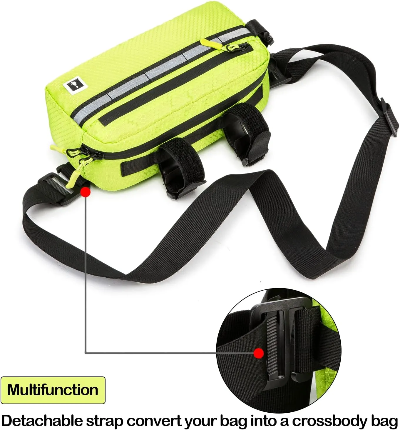 Waterproof Bike Bag, Front Handlebar Bag, Kids Handlebar Bag for Bicycles, Mount Bicycle Bag that converts to Crossbody Bag (Neo Green)