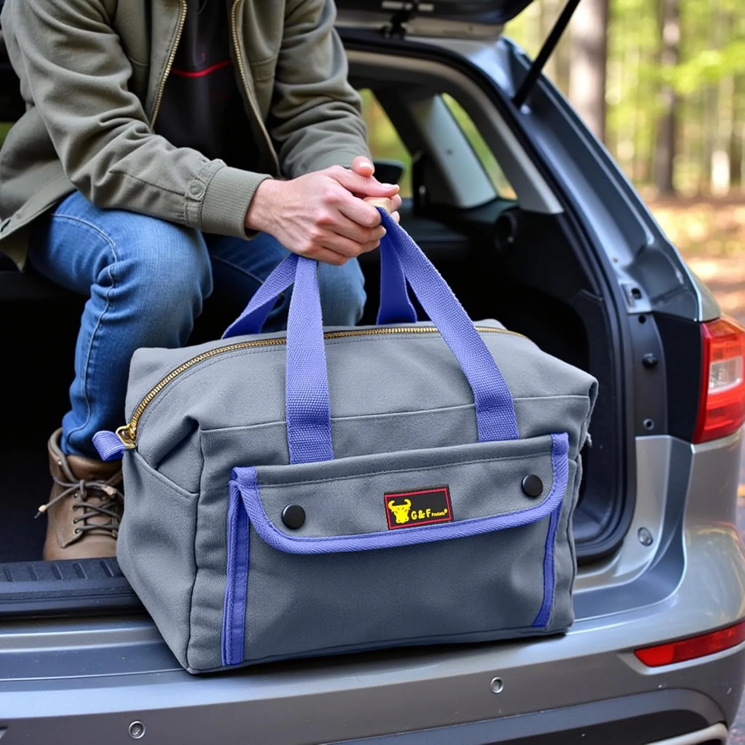 Waxed Canvas All Purpose Military Style Duffle Bag, Water-Resistant, Adjustable Strap, Fully Lined, Double Zipper Closure, heavy Duty, Olive Green