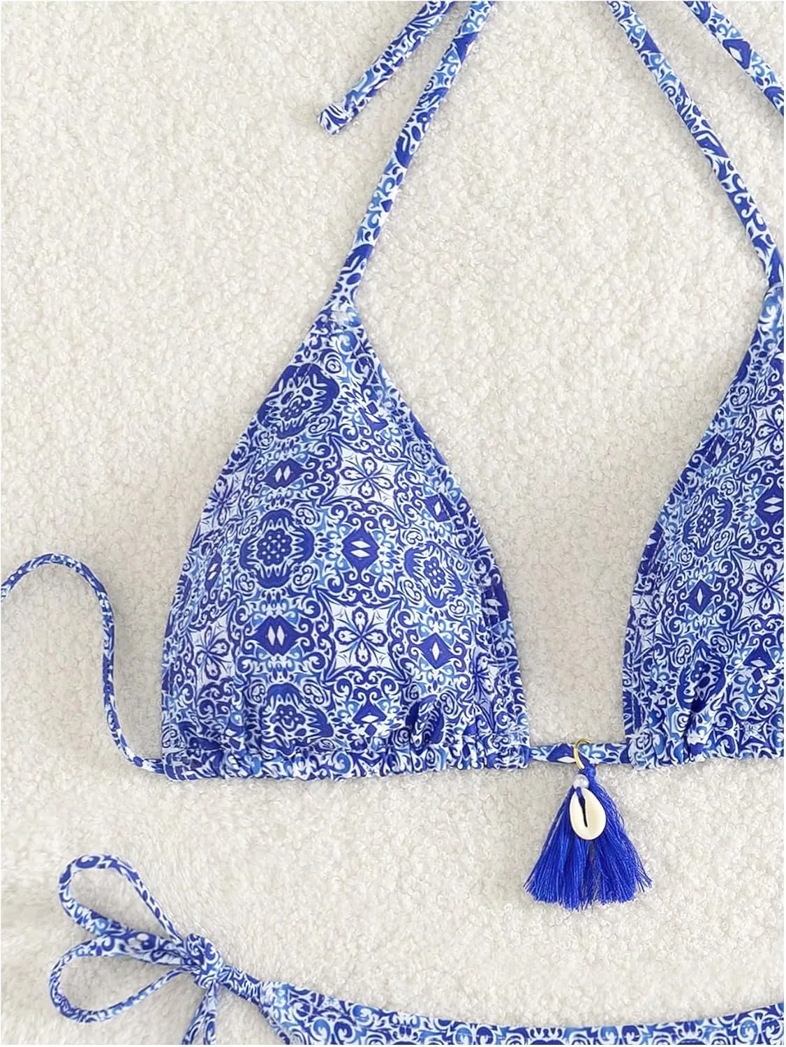 WDIRARA Women's 2 Piece Floral Print Swimsuits Geometric Halter String Triangle Bikini Set Beach Bathing Suit