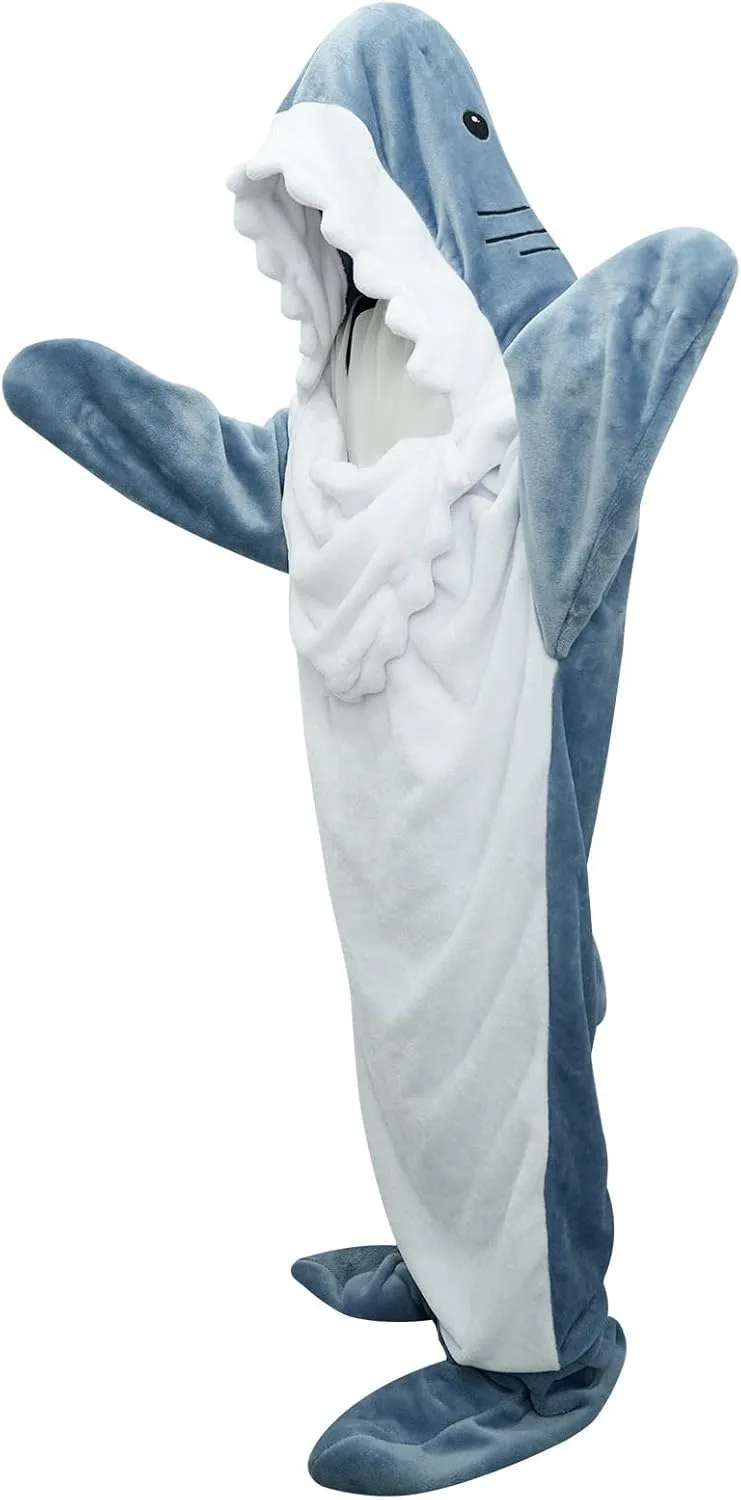Wearable Shark Blanket Onesie for Adult Hoodie, Super Soft Comfortable Shark Costume, Blue S