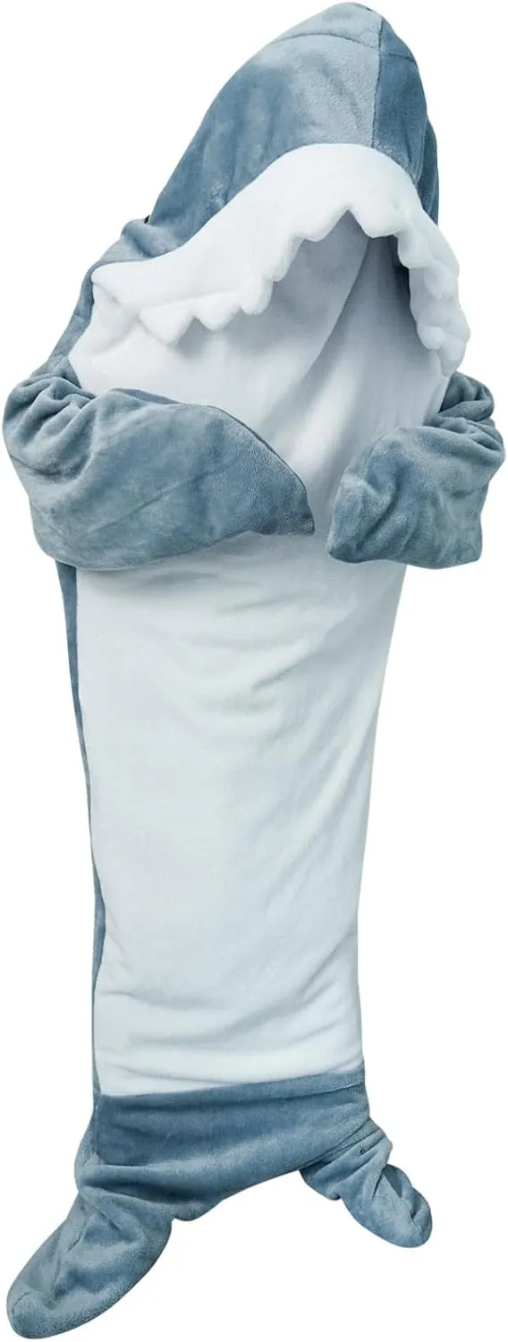 Wearable Shark Blanket Onesie for Adult Hoodie, Super Soft Comfortable Shark Costume, Blue S