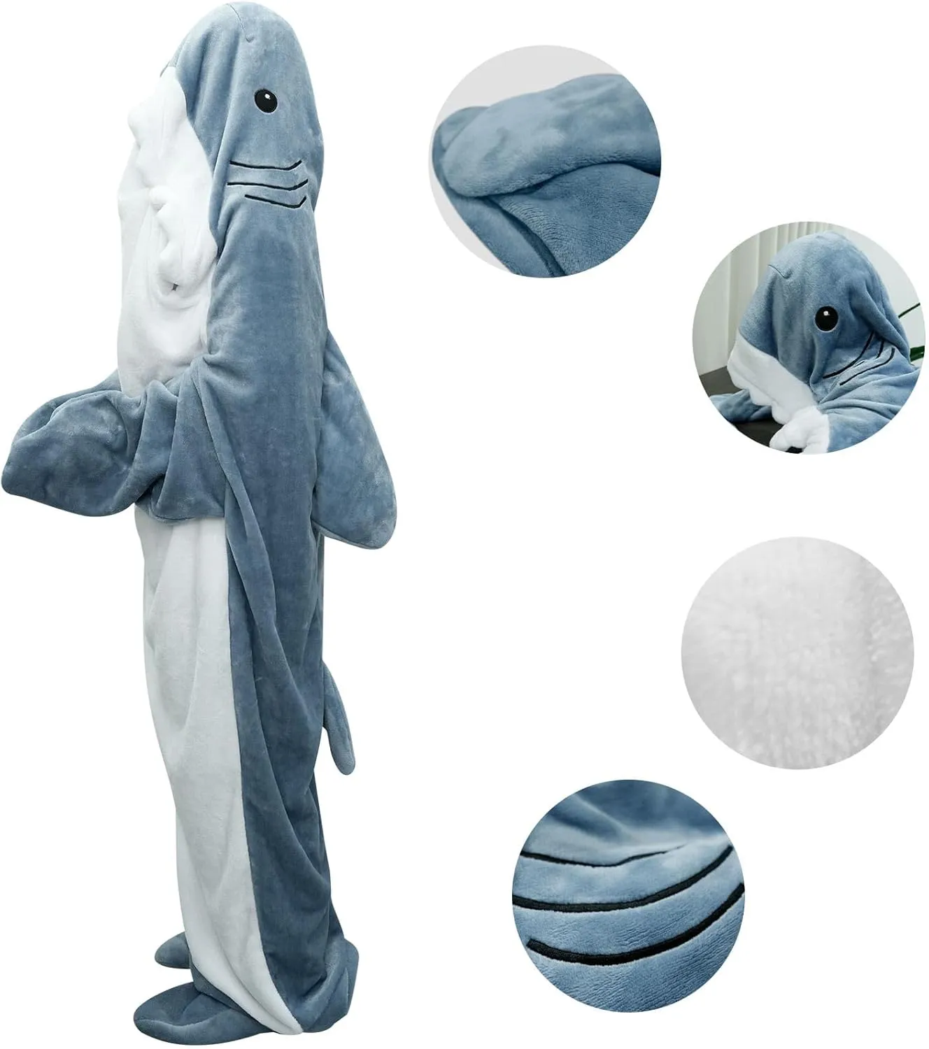 Wearable Shark Blanket Onesie for Adult Hoodie, Super Soft Comfortable Shark Costume, Blue S