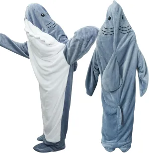 Wearable Shark Blanket Onesie for Adult Hoodie, Super Soft Comfortable Shark Costume, Blue S
