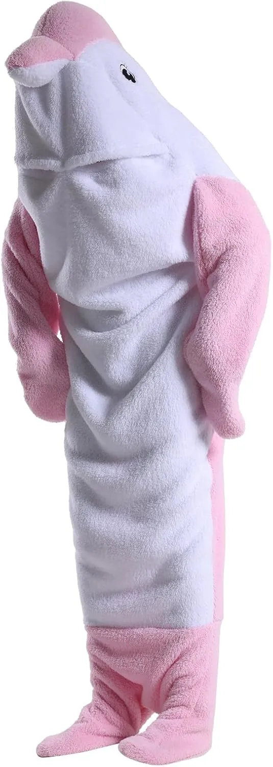 Wearable Shark Blanket Onesie for Adult Hoodie, Super Soft Comfortable Shark Costume, Pink Dolphin S