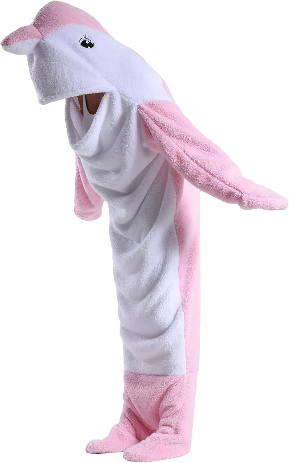Wearable Shark Blanket Onesie for Adult Hoodie, Super Soft Comfortable Shark Costume, Pink Dolphin S