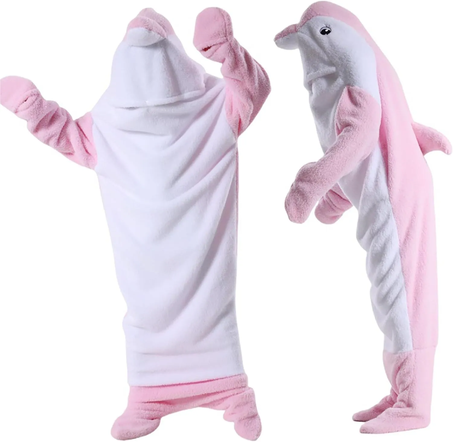 Wearable Shark Blanket Onesie for Adult Hoodie, Super Soft Comfortable Shark Costume, Pink Dolphin S