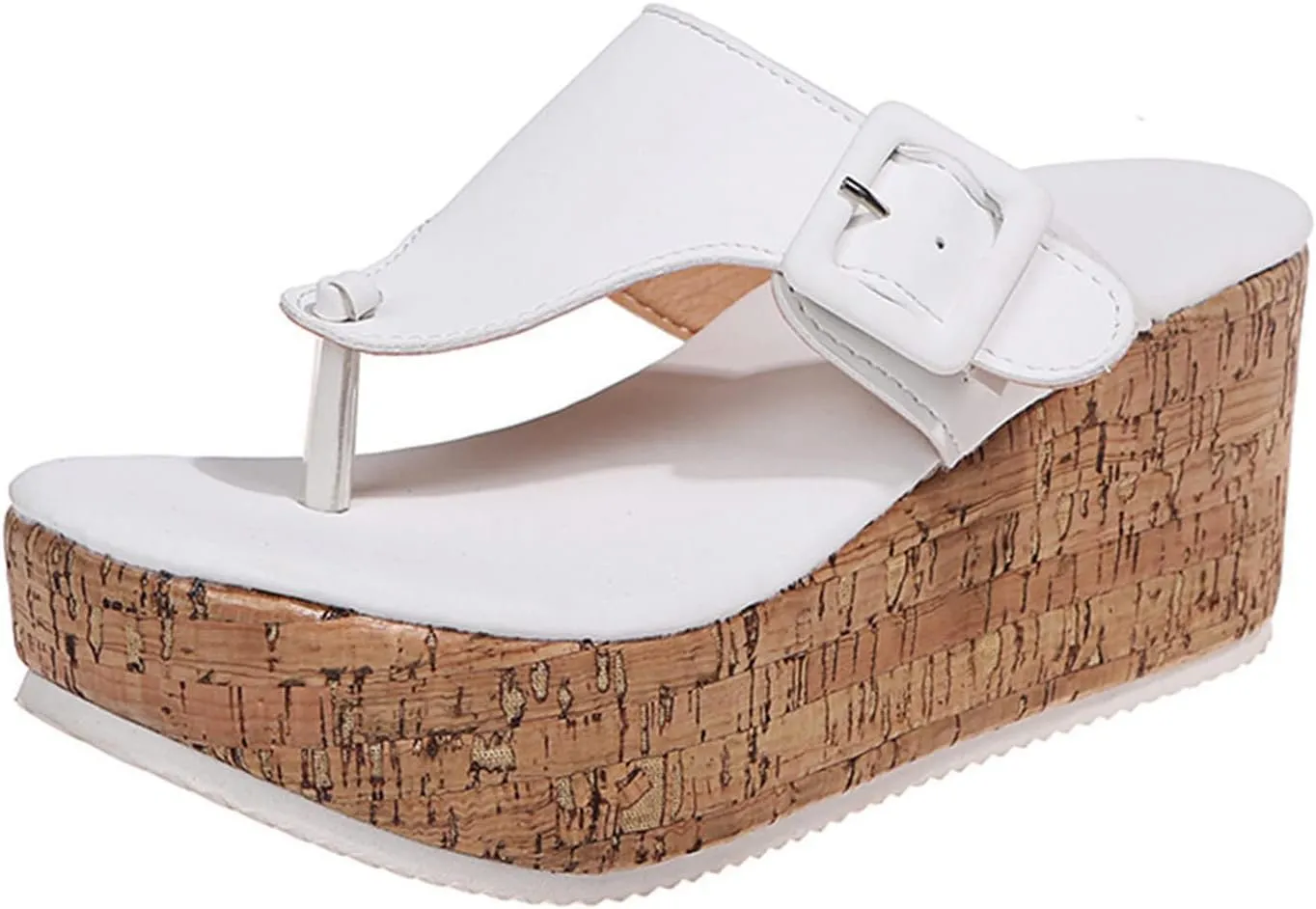 Wedge Sandals for Women Summer Cork Platform Thong Slides Backless Casual High Heeled Flip Flops Beach Walking Shoes