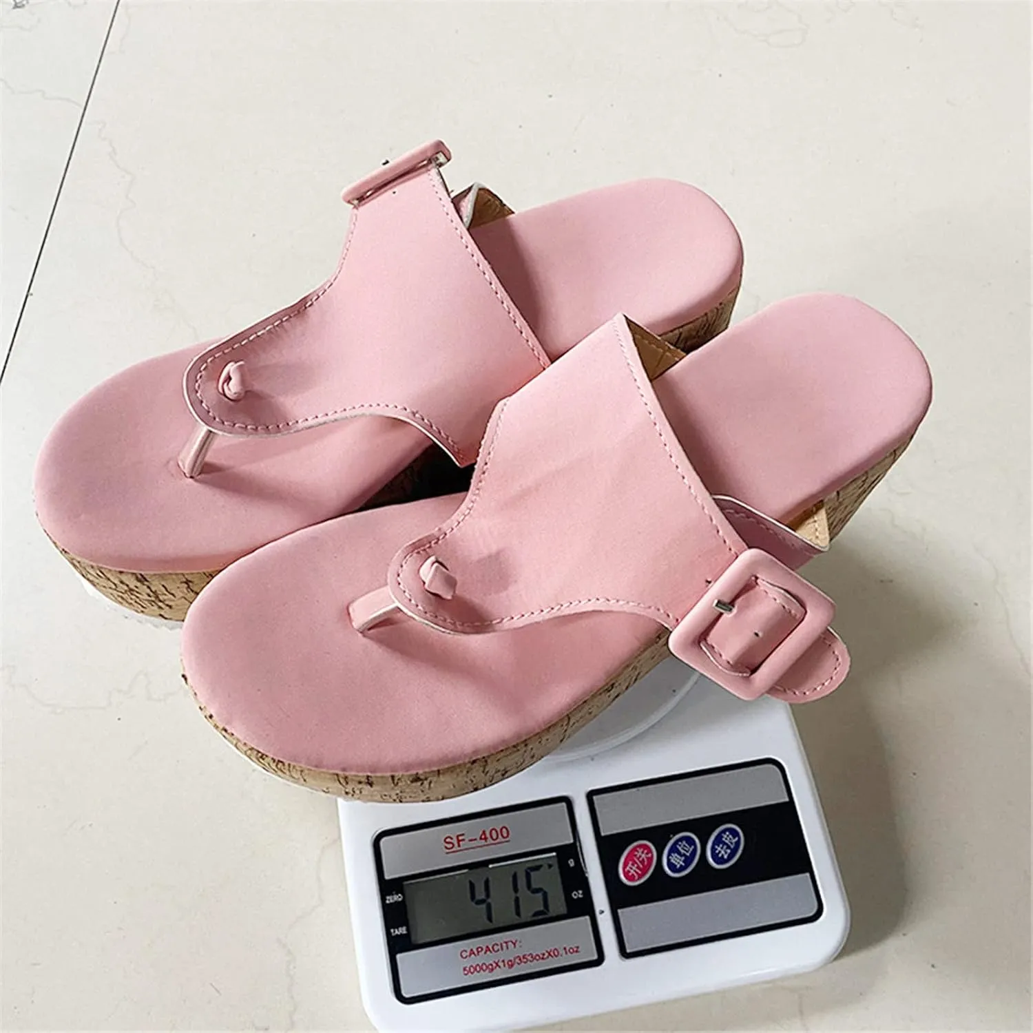 Wedge Sandals for Women Summer Cork Platform Thong Slides Backless Casual High Heeled Flip Flops Beach Walking Shoes