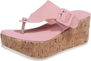 Wedge Sandals for Women Summer Cork Platform Thong Slides Backless Casual High Heeled Flip Flops Beach Walking Shoes