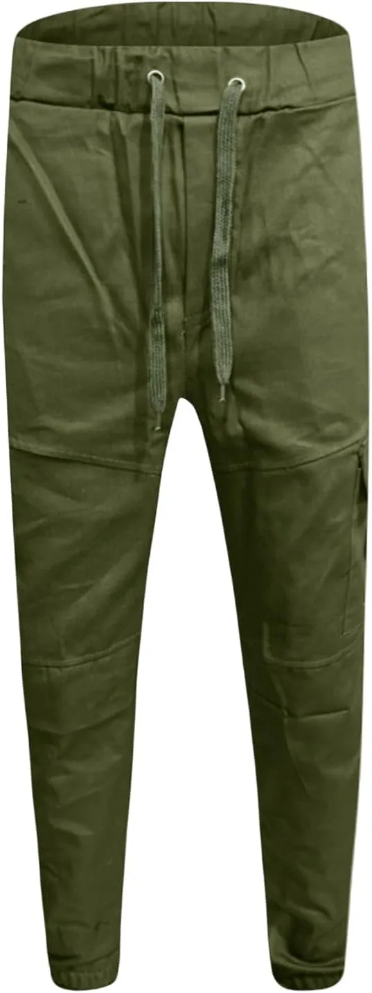 WENKOMG1 Tactical Pants for Men Elastic Ankle and Waist Drawstring Casual Cargo Pants Basic Summer Multipockets Workwear