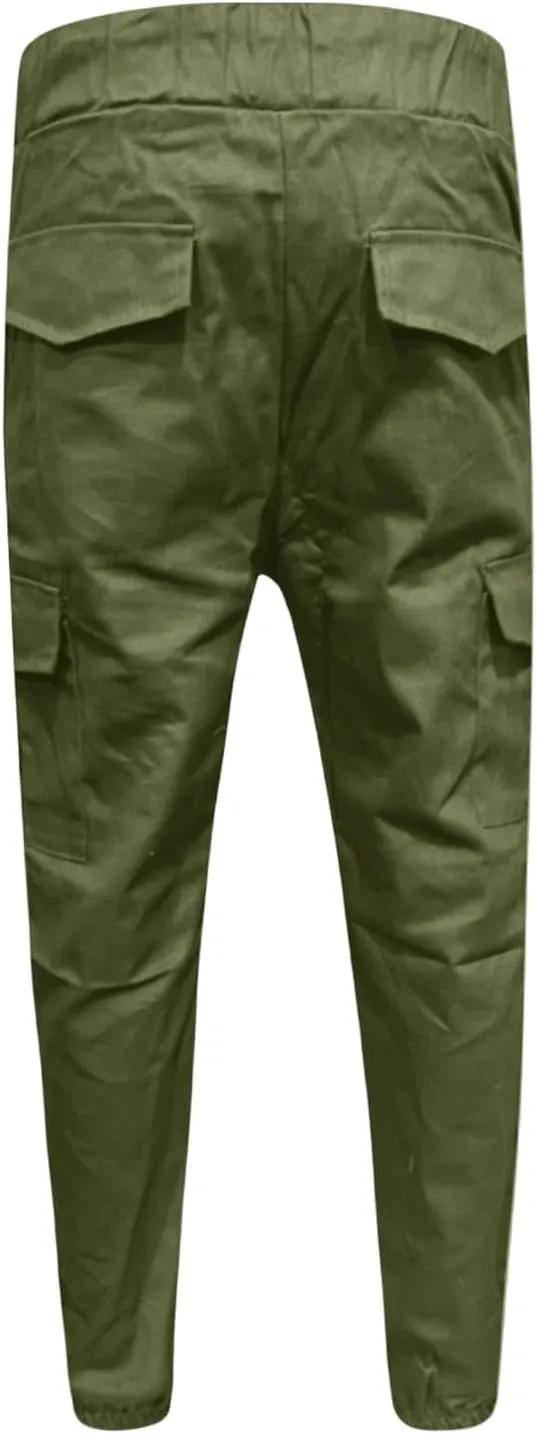 WENKOMG1 Tactical Pants for Men Elastic Ankle and Waist Drawstring Casual Cargo Pants Basic Summer Multipockets Workwear