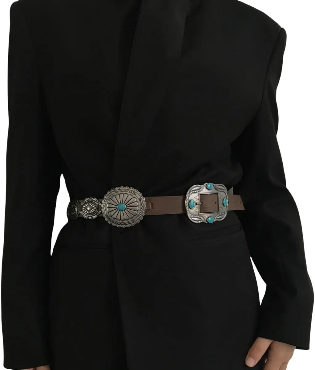 Western Belts for Woman Cowgirl Concho Belts Country Concert Rodeo Outfits Women Turquoise Belt for Jeans Dresses