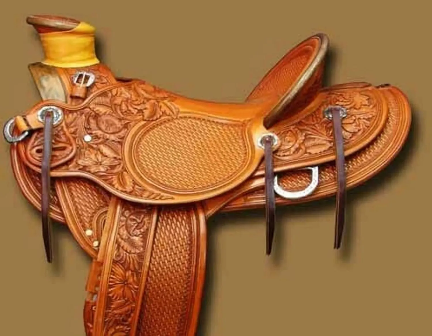 Western Big Horn Hot Seat Western Padded Leather Full Carved Saddle Tooled Barrel Pleasure with Free Headstall, Breast Collar Barrel Pleasurer Trail Saddle