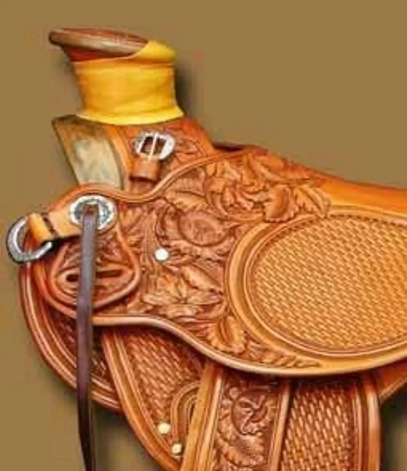 Western Big Horn Hot Seat Western Padded Leather Full Carved Saddle Tooled Barrel Pleasure with Free Headstall, Breast Collar Barrel Pleasurer Trail Saddle